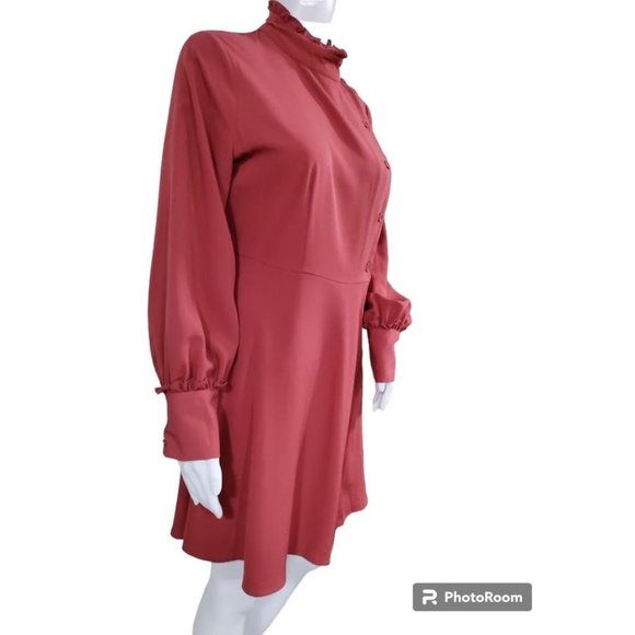 Who What Wear Mock Neck Button Up A-Line Pirate Mini Dress Red Women's Size S - Picture 3 of 12